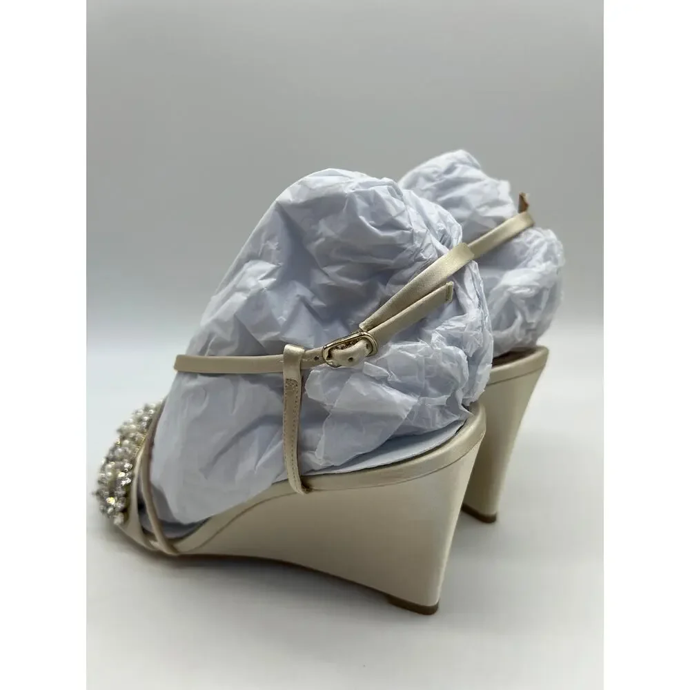 Badgley Mischka Women's Clarisa Embellished Wedge Sandal Ivory MP5243 Size 8